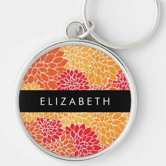 Bloemenpatroon, Sinaasappel Dahlia, Jouw naam Sleutelhanger (Voorkant)