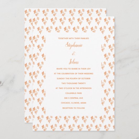 Bloemenpatroon Terracotta Sinaasappel rustieke bru Kaart (Voorkant / Achterkant)