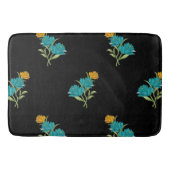 Bloemenpatroon Turkoois Koraal Groen op Zwart Badmat (Voorkant)