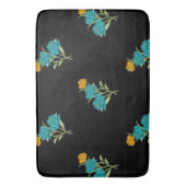 Bloemenpatroon Turkoois Koraal Groen op Zwart Badmat (Voorkant Verticaal)