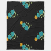Bloemenpatroon Turkoois Koraal Groen op Zwart Fleece Deken (Voorkant)