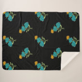 Bloemenpatroon Turkoois Koraal Groen op Zwart Sherpa Deken (Voorkant (horizontaal))