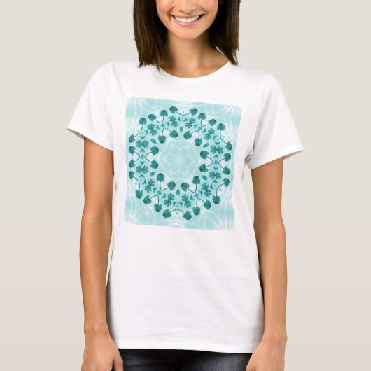 Bloemenpatroon, turkooisblauw t-shirt (Voorkant)