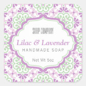 Bloemenpatroon Vrouwelijke Paarse zeep vierkant la Vierkante Sticker (Voorkant)