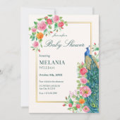 Bloemenpauw baby shower uitnodiging (Voorkant)