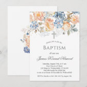 Bloemenperzik Blush Blauw Doopsel Kaart (Voorkant / Achterkant)