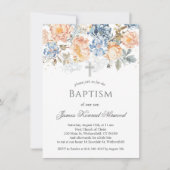 Bloemenperzik Blush Blauw Doopsel Kaart (Voorkant)