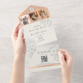 Bloemenperzik Fotobruiloft All In One Uitnodiging (Afscheurbaar)