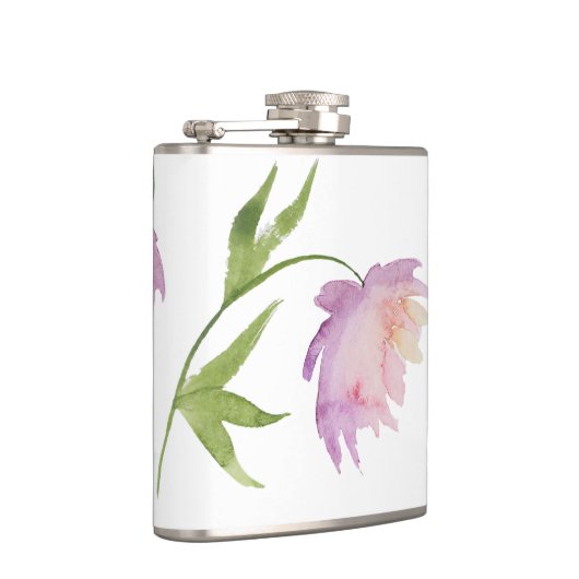 *~* Bloemenpioen Waterverf Lavendel Roze Populair Heupfles (Rechts)