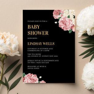 Bloemenpioenen en Rozen Baby shower Kaart