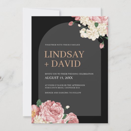 Bloemenpioenen en Rozen bruiloft Kaart (Voorkant)