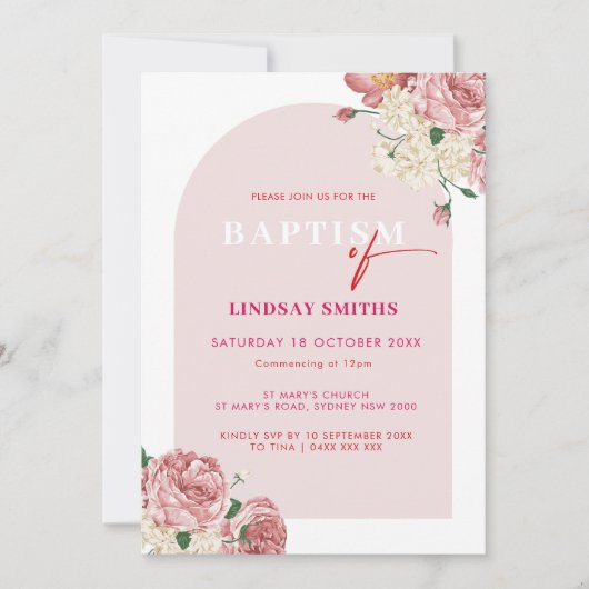 Bloemenpioenen en Rozen Doop Kaart (Voorkant)