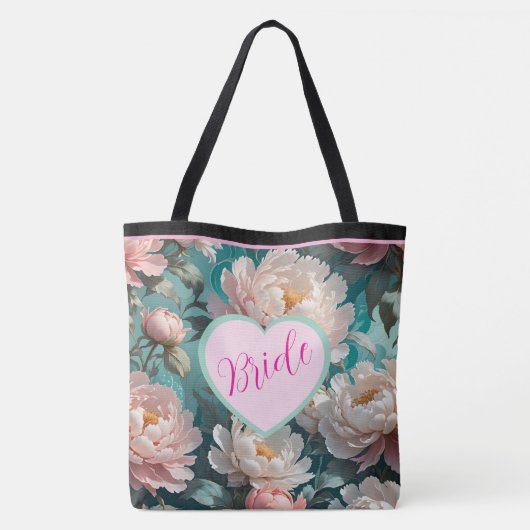 Bloemenpioenen multi Print bruid Canvas tas (Achterkant)