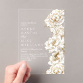 Bloemenpioenen wit gouden elegante bruiloft acryl uitnodigingen (Insitu (Draagbaar))