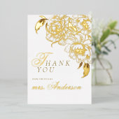 Bloemenpioenen wit gouden elegante Vrijgezellenfee Folie Uitnodiging (Staand Voorkant)