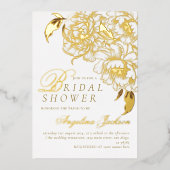 Bloemenpioenen wit gouden elegante Vrijgezellenfee Folie Uitnodiging (Voorkant)