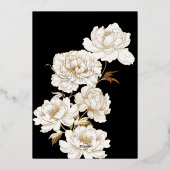 Bloemenpioenen wit gouden elegante Vrijgezellenfee Folie Uitnodiging (Achterkant)