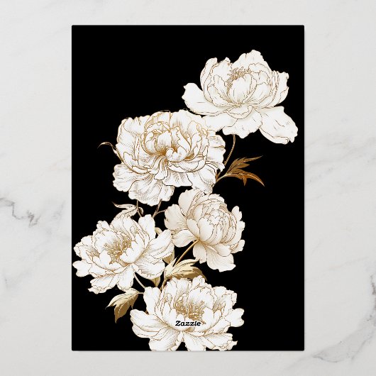 Bloemenpioenen wit gouden elegante Vrijgezellenfee Folie Uitnodiging (Achterkant)