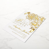 Bloemenpioenen wit gouden elegante Vrijgezellenfee Folie Uitnodiging (Gedraaid)
