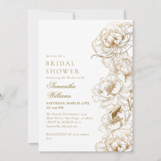 Bloemenpioenen wit gouden elegante Vrijgezellenfee Kaart (Voorkant)