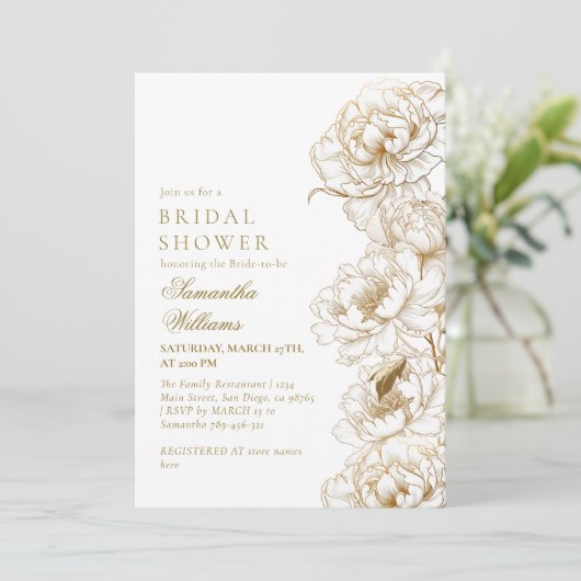 Bloemenpioenen wit gouden elegante Vrijgezellenfee Kaart (Staand voorkant)