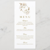 Bloemenpioenen wit gouden monogram bruiloft menu (Voorkant)