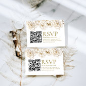 Bloemenpioenen wit gouden QR code bruiloft RSVP Kaartje