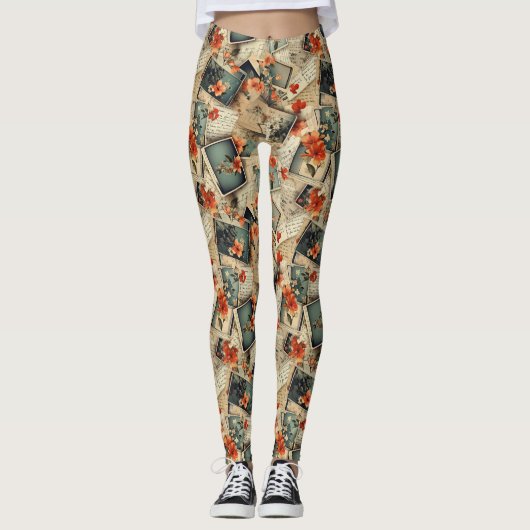 bloemenplakboekpatroon leggings (Voorkant)