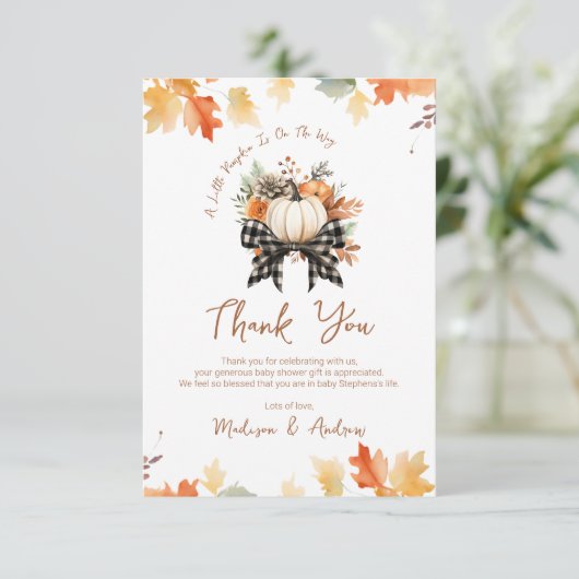 Bloemenpompoen Baby shower met gepleisterd lint Bedankkaart (Staand voorkant)