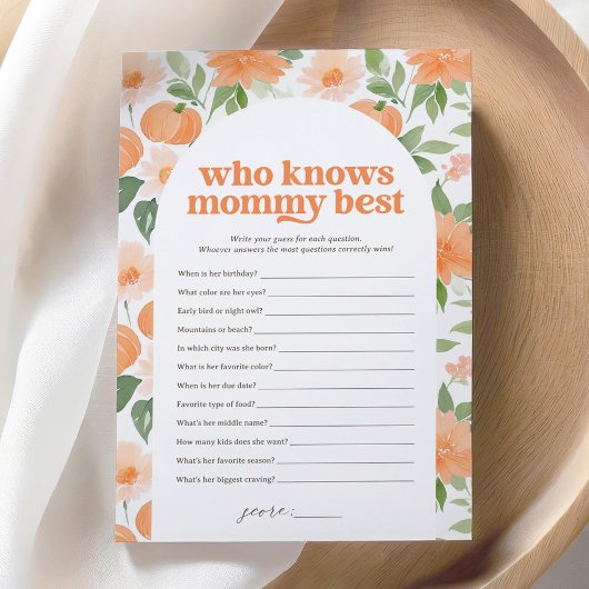 Bloemenpompoen Baby shower Wie kent mama het beste Kaart