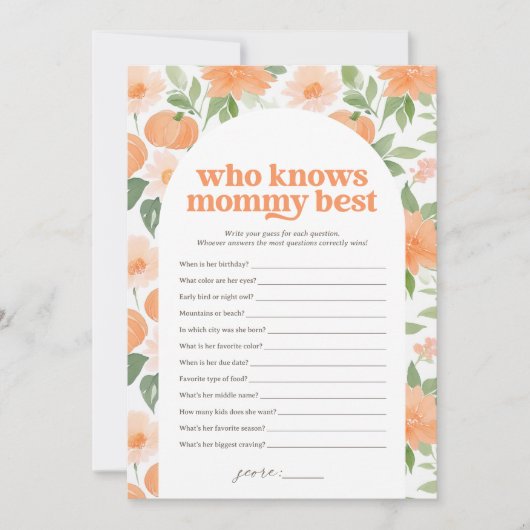 Bloemenpompoen Baby shower Wie kent mama het beste Kaart (Voorkant)