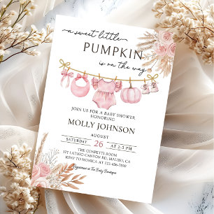Bloemenpompoen Baby waslijn Herfst Baby shower Kaart