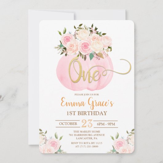 Bloemenpompoen Eerste Verjaardag Uitnodiging (Voorkant)