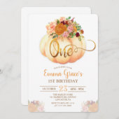 Bloemenpompoen Eerste Verjaardag Uitnodiging (Voorkant / Achterkant)