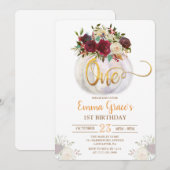 Bloemenpompoen Eerste Verjaardag Uitnodiging (Voorkant / Achterkant)