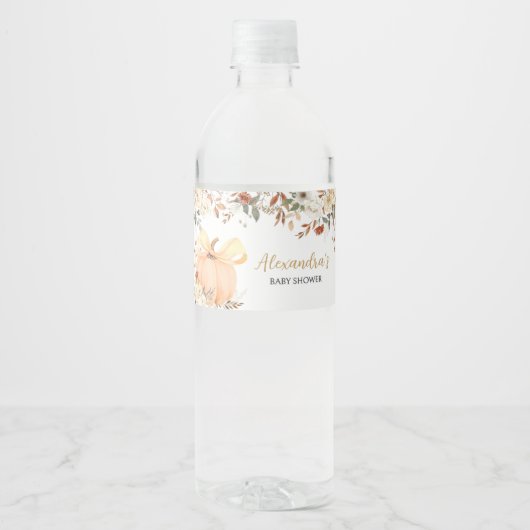 Bloemenpompoen Herfst in Liefde Baby shower Waterfles Etiket (Voorkant)