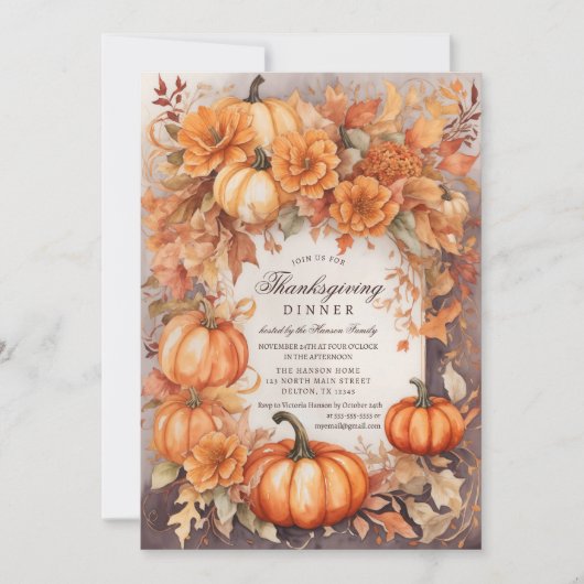 Bloemenpompoen oogst Waterverf Thanksgiving Kaart (Voorkant)