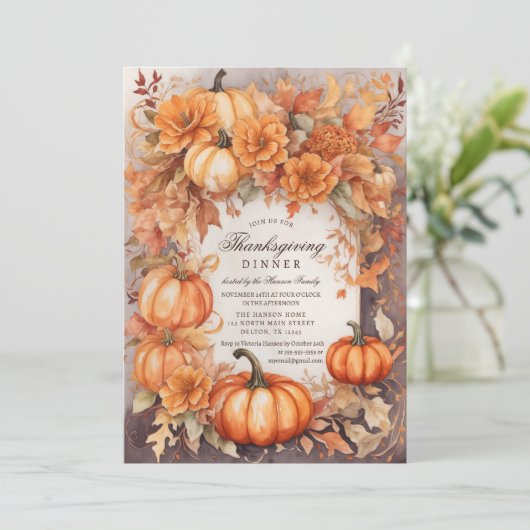 Bloemenpompoen oogst Waterverf Thanksgiving Kaart (Staand voorkant)