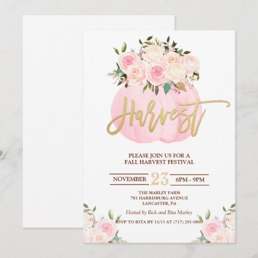 Bloemenpompoen oogstfestival uitnodiging (Voorkant / Achterkant)