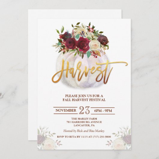 Bloemenpompoen oogstfestival uitnodiging (Voorkant / Achterkant)