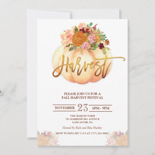 Bloemenpompoen oogstfestival uitnodiging (Voorkant)