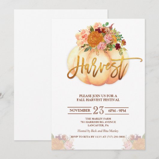 Bloemenpompoen oogstfestival uitnodiging (Voorkant / Achterkant)