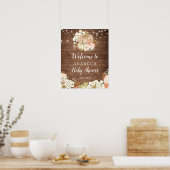 Bloemenpompoen rustiek hout welkom Baby shower Poster (Keuken)