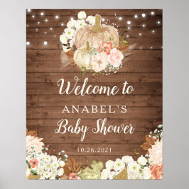 Bloemenpompoen rustiek hout welkom Baby shower Poster