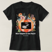 Bloemenpompoen zwangerschapsaankondiging echografi t-shirt (Design voorkant)