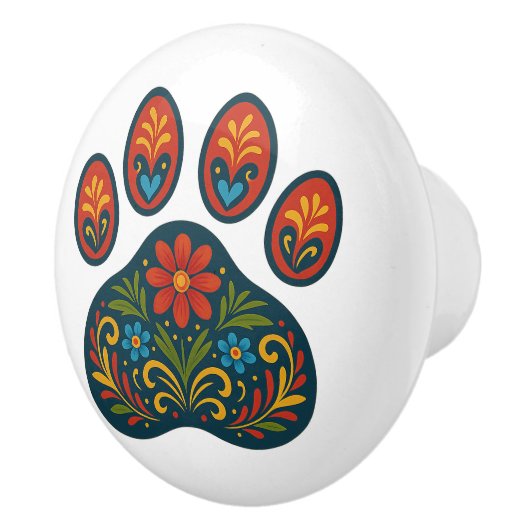 Bloemenpoot Print Folk Art Design Keramische Knop (Rechts)