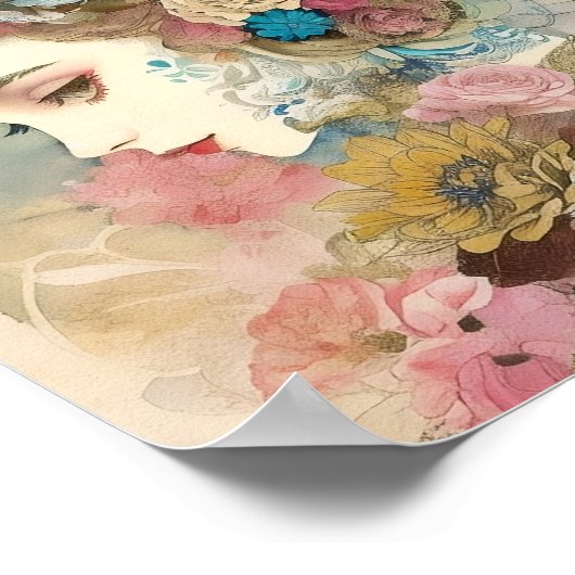 Bloemenportret Mixed Media Collage Ephemera Poster (Hoek)