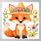 Bloemenposter van een babyvos: Schattig en grillig Poster (Voorkant)