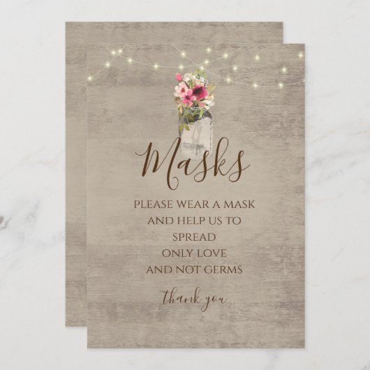 Bloemenpot en touwlampjes masker teken uitnodiging (Voorkant / Achterkant)