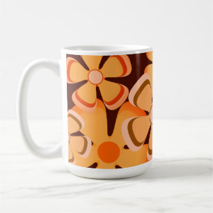 Bloemenpower - Vintage 70's Retro Oranje En Bruin Koffiemok